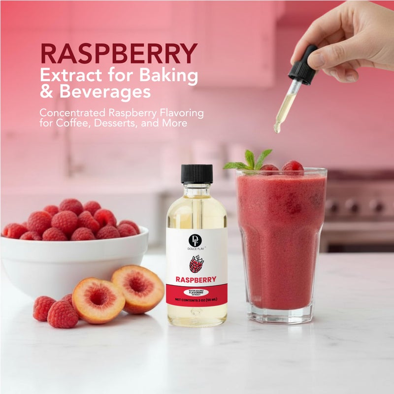 Dolce Flav Natural Raspberry Extract 2 oz - Kosher, Sugar-Free, Concentrated Tart Raspberry Flavoring for Baking, Beverages & Desserts, Includes Measured Dropper - Image 2